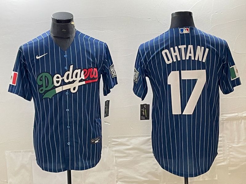 Men Los Angeles Dodgers #17 Ohtani Blue stripe Nike Game MLB Jersey style 5->los angeles dodgers->MLB Jersey